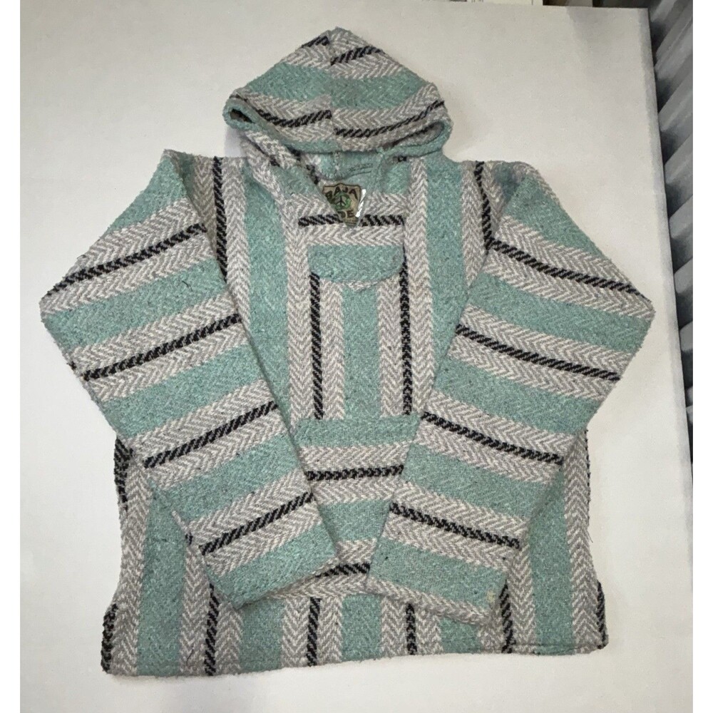 Baja Joe Mexican Hoodie Very Thick Size XL Mint Aqua Gray Black